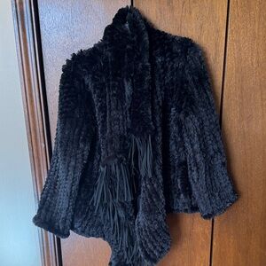 VENUS Black Teddy Jacket with Fringe
